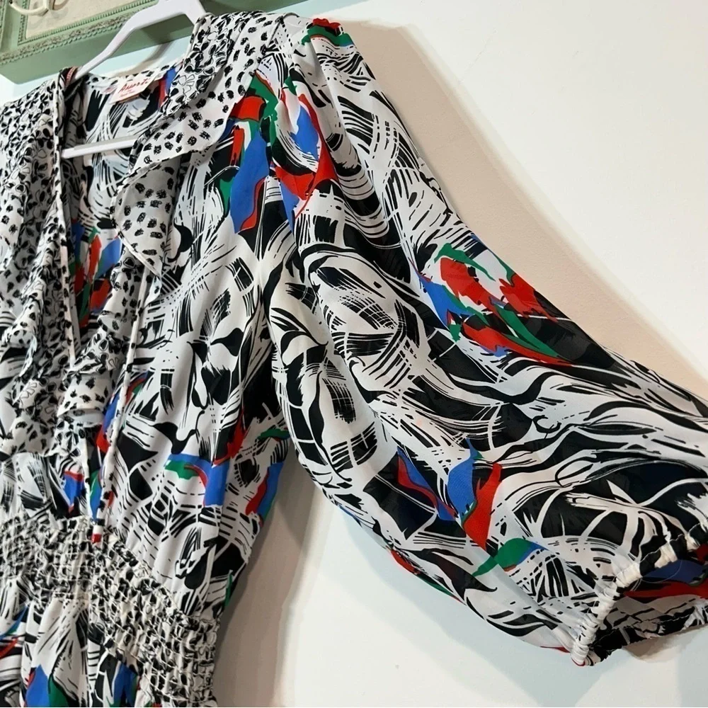 Vintage 80s Susan Fries Assorti women’s XL sheer swing print art boho dress - Picture 9 of 11